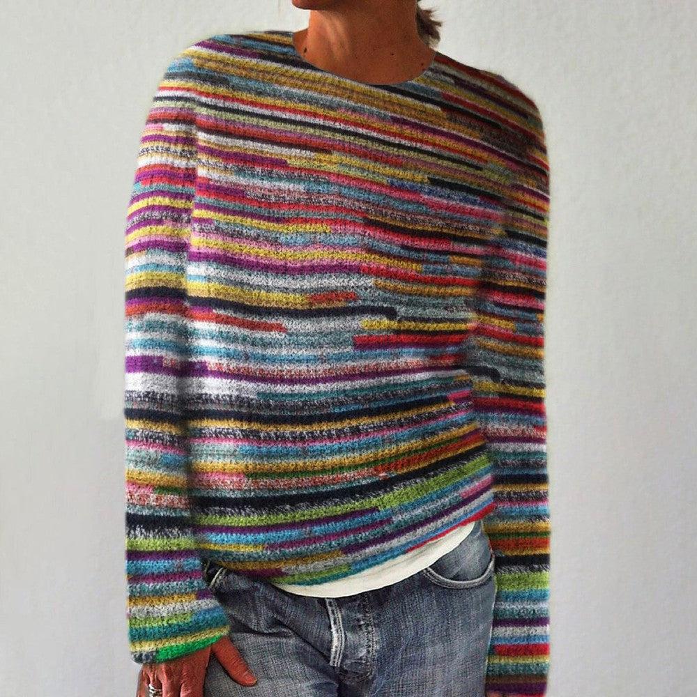 Unique Print Round Neck Long Sleeve Sweater